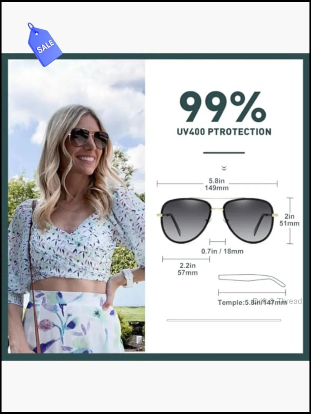 Polarized Aviator Sunglasses Metal Frame UV400 Anti-Glare Lightweight Driving